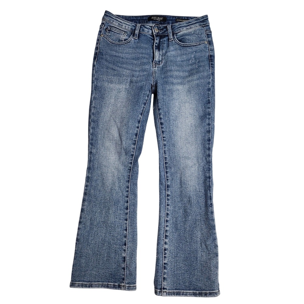 Judy Blue Cropped Bootcut Jeans Medium Wash Distressed Stretch 7/28 Stretchy